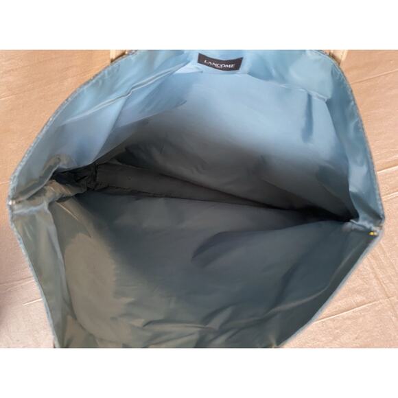 Lancome Paris Duffle Shoulder Bag Blue Gold Metallic Fibers Adj Strap Travel Bag - Picture 5 of 10